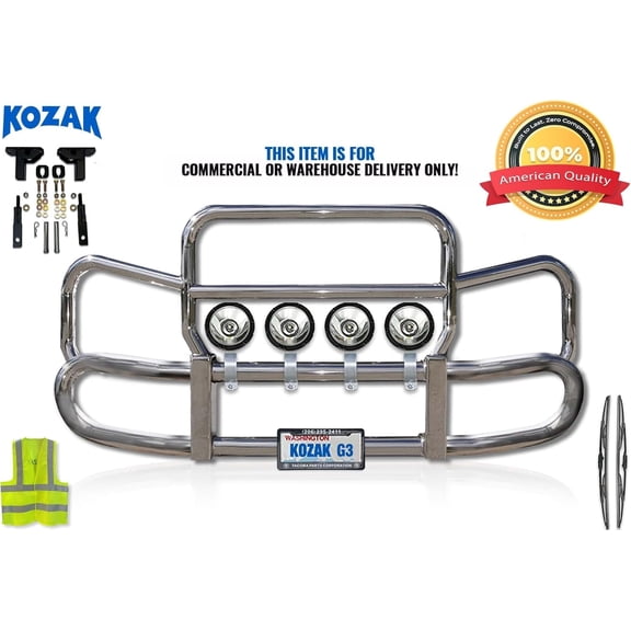 Kozak Herd 300 Grille Deer Moose Brush Guard w/ Brackets, w/ 4x 6" LED lights Compatible with Peterbilt 579 2022