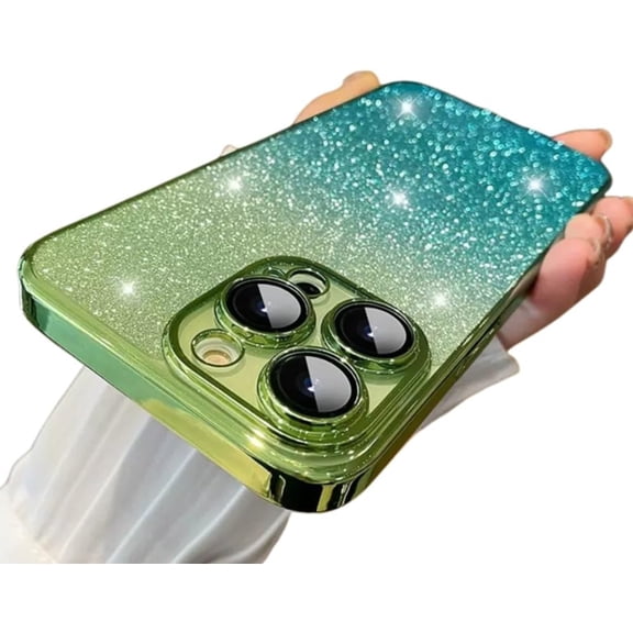 Compatible with iPhone Case,Glitter Gradient Electro Plated Bumper Camera Lens Protection [Compatible with Wireless Charging] Soft Shockproof Cover Phone Case (Green,iPhone 13 Pro Max)