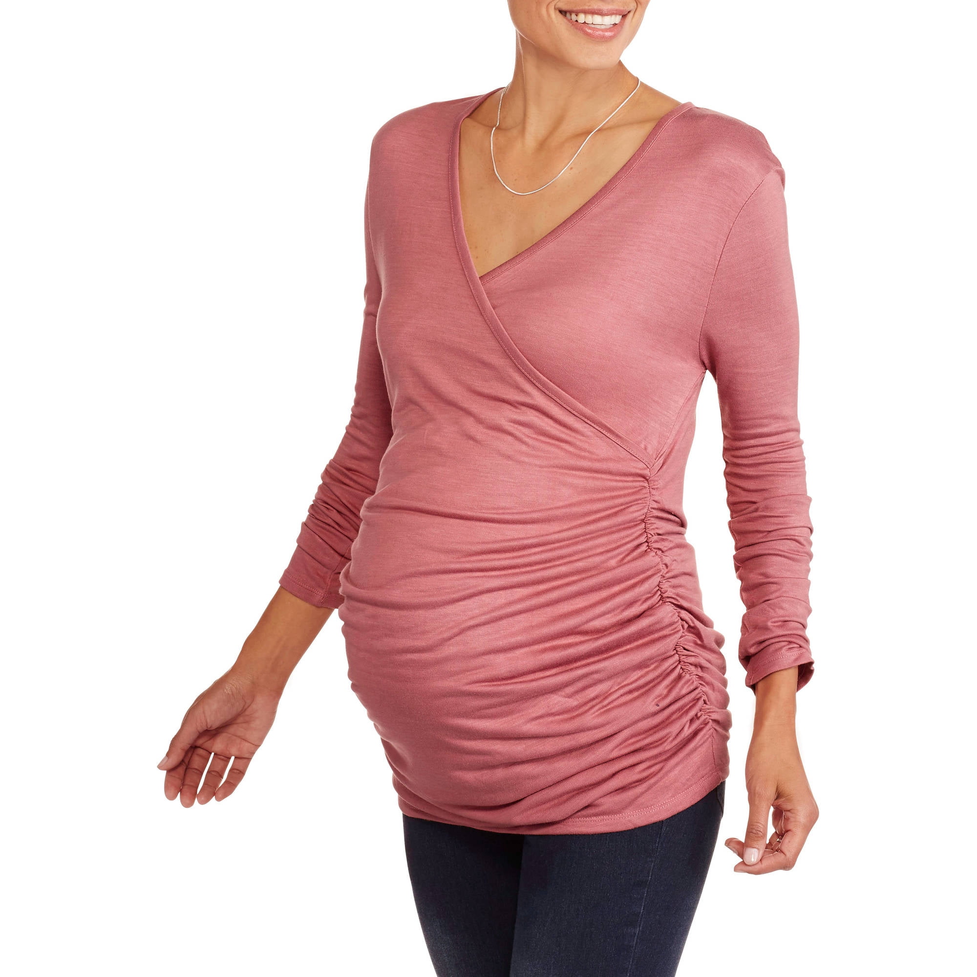 Maternity Cross Front Long Sleeve Nursing Top with Side Ruching