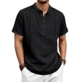 thumbnail image 2 of Tfken Summer Casual Tshirts Shirts For Men Solid Color Crewneck Short Sleeve Tops With Button Fashion Breathable Daily Wear Male T-Shirts Classic Black, 2 of 4