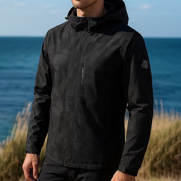 Royisotas Mens Windproof Jackets Waterproof Pockets Coats Winter Hooded Zipper Hiking Rain Jackets for Men Long Sleeve