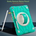 thumbnail image 4 of ELEHOLD Case for iPad 9th/8th/7th Generation, Heavy Duty Shockproof Case with Pencil Holder/Stand/Hand Strap/Shoulder Belt, Rugged Protective Cover for Boys Girls,Mint, 4 of 10