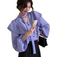 thumbnail image 2 of Purple Shirt,Women Shirt V Neck Ruffle Lantern Sleeve Shirt Purple Ruffle Sleeve Shirt Unbeatable Value, 2 of 9
