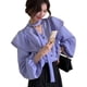 thumbnail image 2 of Camisa de manga de linterna,Camisa de mujer Camisa de manga de linterna con volantes y cuello en V Camisa morada Rendimiento lleno de energía, 2 of 8