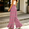 thumbnail image 4 of Sewkxo Womens Wide Leg Pants Drawstring Elastic High Waisted Ruffle Hem Palazzo Pants with Pockets,Vermilion S, 4 of 6