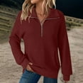 thumbnail image 6 of Htigea 1/4 Zip Up Sweatshirt for Women Collared Long Sleeve Waffle Lapel Pullover Dressy Casual Work Tops with Pockets Red L, 6 of 9