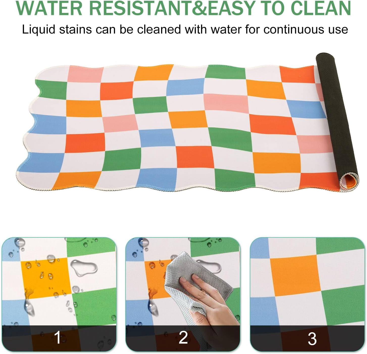 Checkered Mouse Pad,Geometric Desk Mat XXL Large Scalloped Gaming Mousepad,35.4x15.7in Non-Slip Base Keyboard Pad Waterproof Desktop Mat for Laptop Computer Game Home Office-Checkered