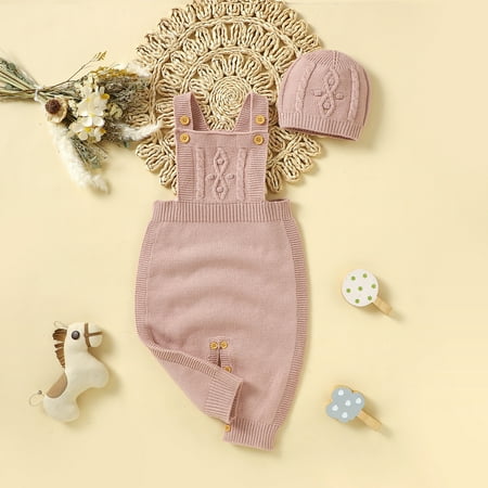 

Toddler Boys Rompers Knit Bodysuit Sleeveless Buttons Onesie Jumpsuit With Hat For Unisex Summer Outfit Set