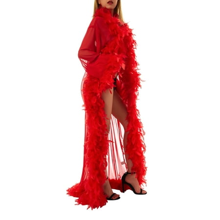 

Youweixiong Sexy Long Robes for Women Solid Color Long Sleeve Mesh See Through Kimono Valentine s Day Nightgown