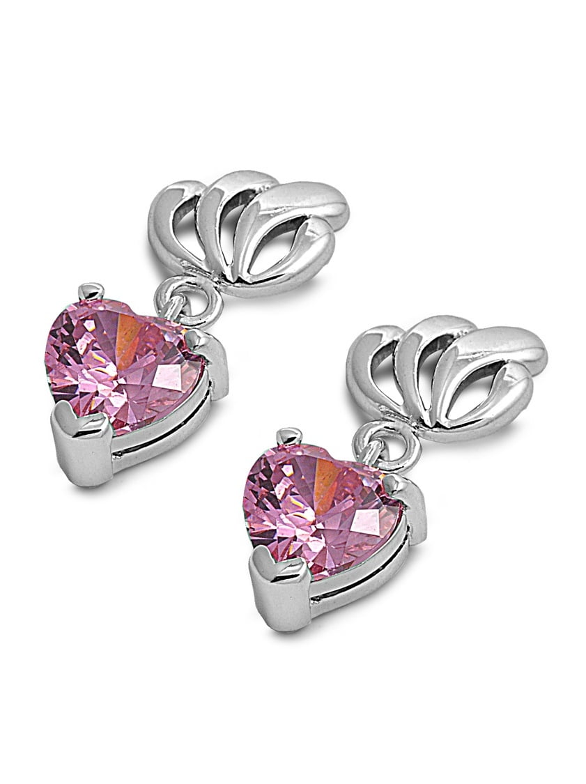 【STONEHENgE】Silver Pink Heart Earrings SC1681〜ピアス Heart Dangle Pink Cubic Zirconia Earrings Sterling Silver