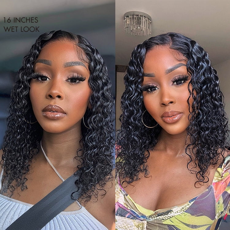 LUVME Wet and Wavy 5x5 Closure Pre-Cut Lace Water Wave Wig Glueless Side Part Human Hair Wig Breathable Cap