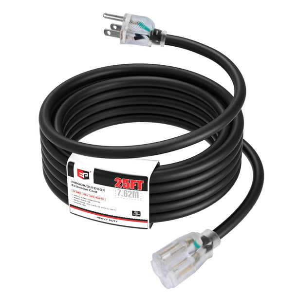 Cable de extensión EP SJTW Heavy Duty de 25 pies, calibre 14, 3 puntas