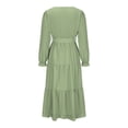 thumbnail image 3 of Women's Fall Wrap V Neck Midi Dress with Belt, Loose Fit Long Sleeve Flowy Ruffle Pleated Casual Dresses, 3 of 5