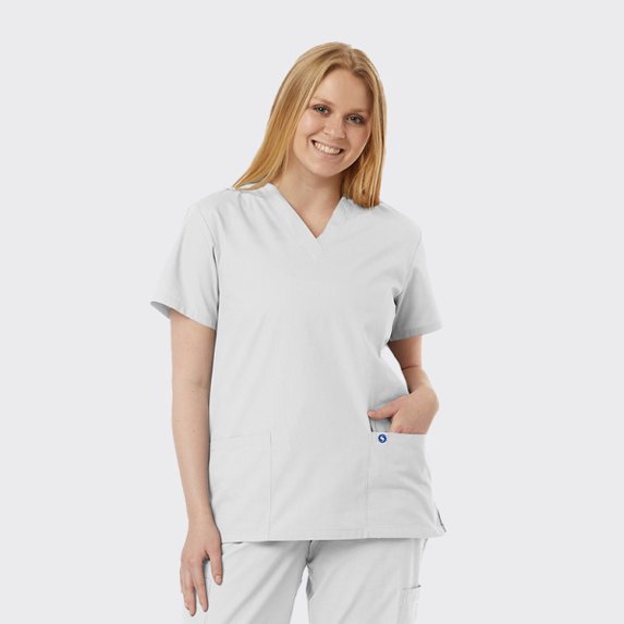 SPECTRUM UNIFORMS Scrub Tops Medical Unisex V-Neck Yoga Soft Fabric Medical Professionals Hospital and Lab Workwear Nurse Top White