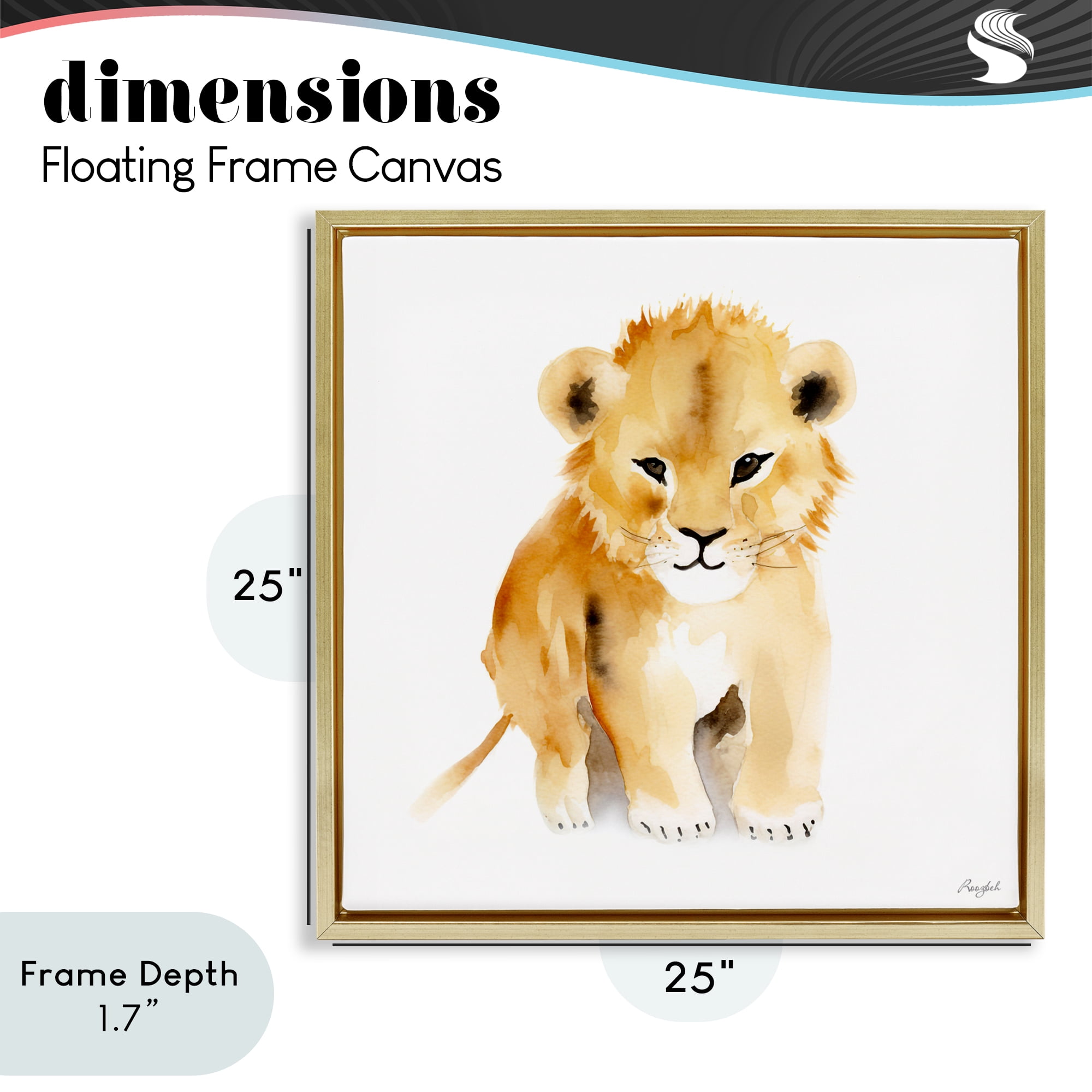 Stupell Industries Minimal Lion Cub Gold Framed Floater Canvas Wall Art, design by Roozbeh