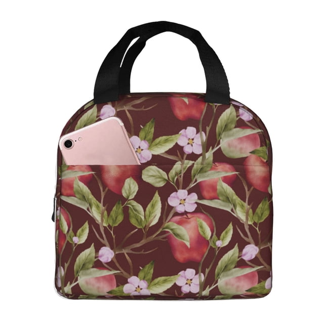 Fotbe Leaf And Fruit Bolsa Térmica con Estampado y Forro de Aluminio Grueso Bolsa de Almuerzo con Bolsillo Frontal para Hombres y Mujeres, Ideal para Trabajo, Escuela