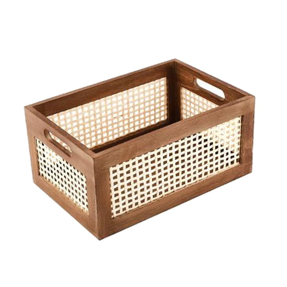 DOLITY Woven Wood Basket Wood Frame Storage Basket Sundries Storage Basket Wood Storage L