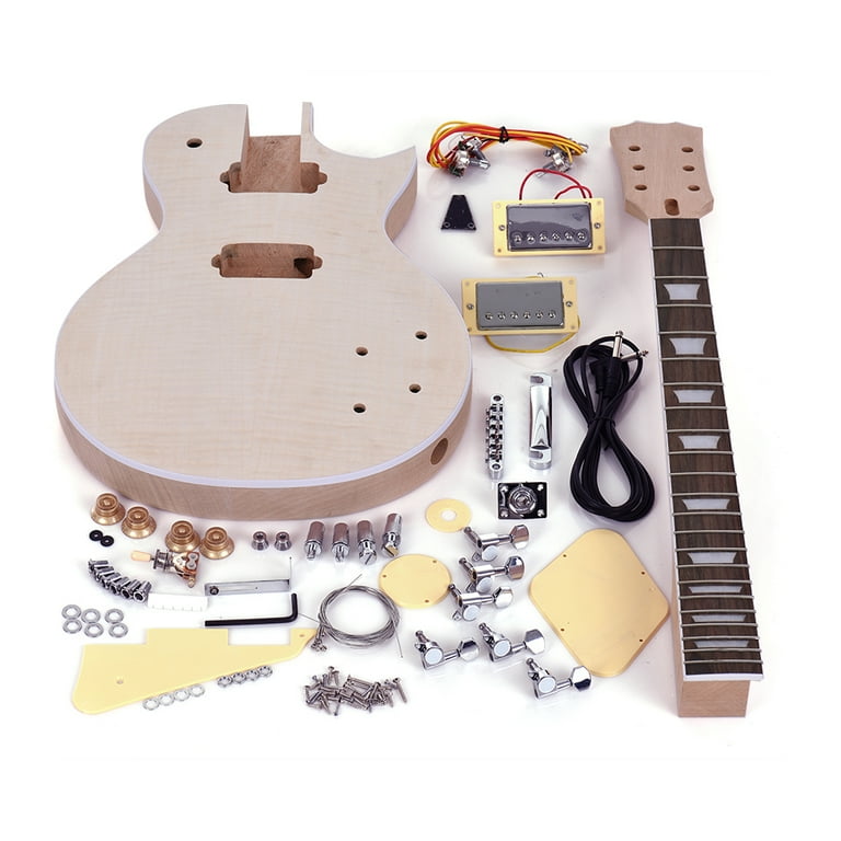 ammoon LP Style Unfinished Electric Guitar DIY Kit Set Mahogany Body Neck Rose Wood Fingerboard
