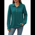 thumbnail image 1 of Blusas Holgadas de Larga con Botones y Solapa de Color Liso para Mujer, Otoño e Invierno Azul Pavo Real M, 1 of 9