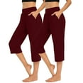 thumbnail image 2 of Timegard Capri Pants for Women 2pc Ruched High Waist Solid Color Crop Pants Comfy Casual Workout Pants, 2 of 8
