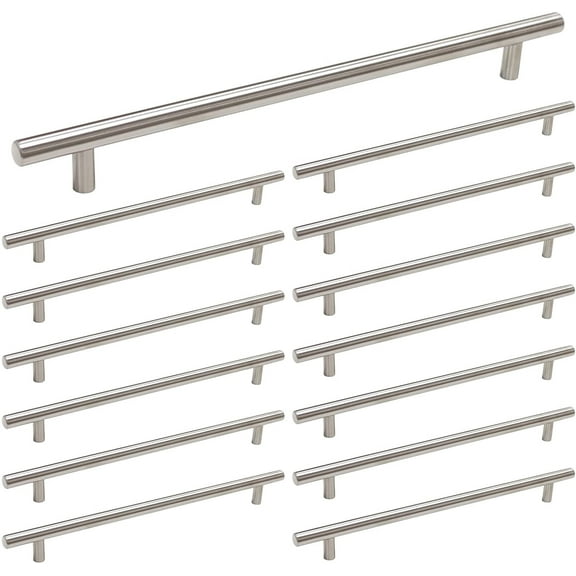 15 Pack Kitchen Cabinet Handles Brushed Nickel Pulls for Cabinets - HD201SN Contemporary Cabinet Handle Pull Cabinet Door Handle Straight Bar Pull Stainless Steel, 10in Hole Centers