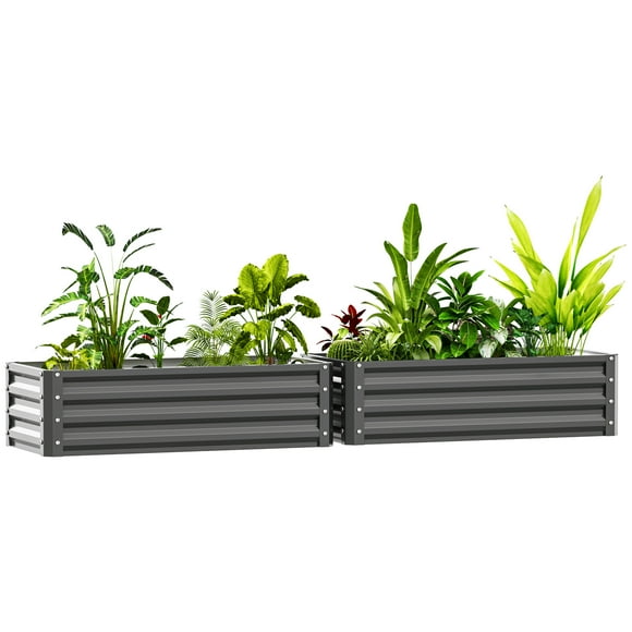 Outsunny Raised Garden Beds Set of 2, Galvanized Planter Box, Light Grey