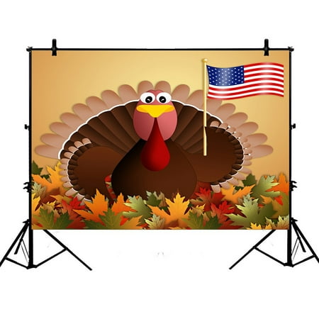Image of PHFZK 7x5ft Autumn Leaves Backdrops Happy Thanksgiving Day Turkey Photography Backdrops Polyester Photo Background Studio Props