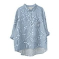 thumbnail image 4 of yunLCZ Women Shirts Women's Floral Embroidered Lace Printed Round Neck Long Sleeve Autumn Fragrance Vintage Shirt, 4 of 4