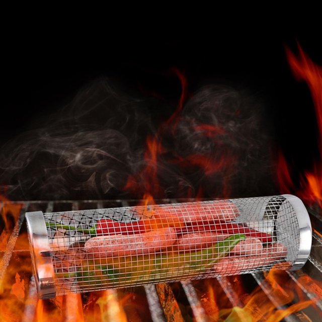 Cestas para asar a la parrilla de acero inoxidable, cesta para barbacoa, accesorios de cocina para fogata