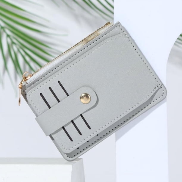 Cartera para tarjetas con cadena Duo Carat, bolso para identificación, billetera de PU, billetera de color caramelo