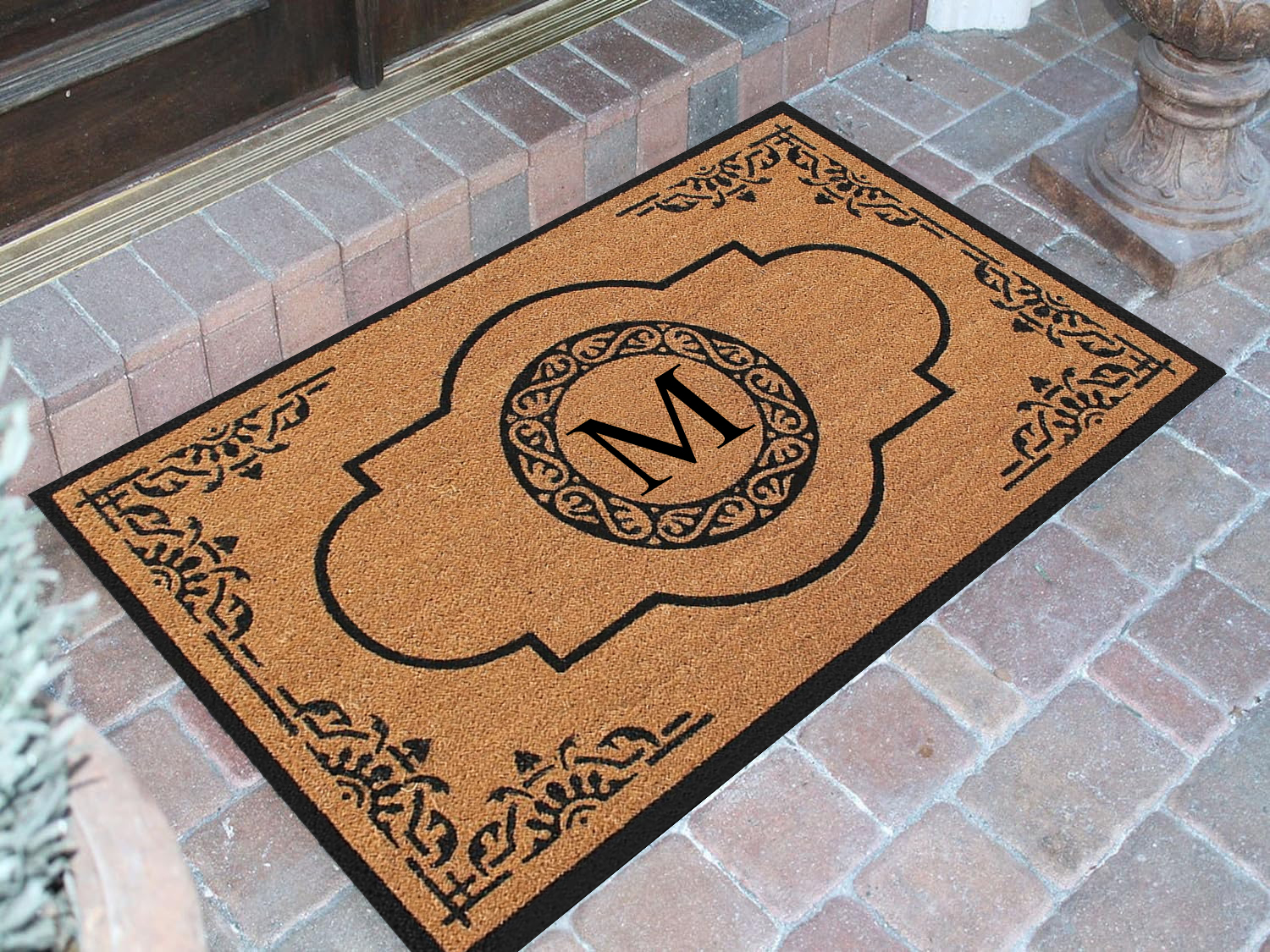 A1HC Abrilina Natural Coir Monogrammed Door Mat, PVC Backing, Durable Anti-Shed Heavy Duty Doormat for Outdoor Front Porch Entrymat - 30"x48"