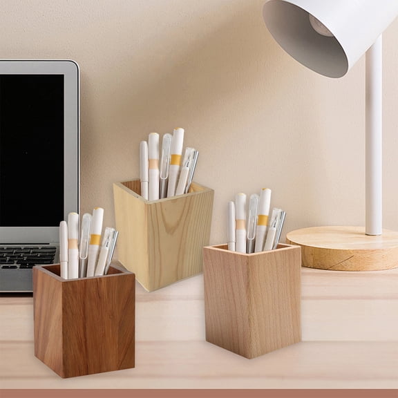 AYktou Black Walnut Wooden Pen Holder, Desktop Organizer Office Supplies Stationery Organizer Storage Box Multi-Purpose Makeup Brush Holder and Pencil Holder Pen Pen Container for Home Office