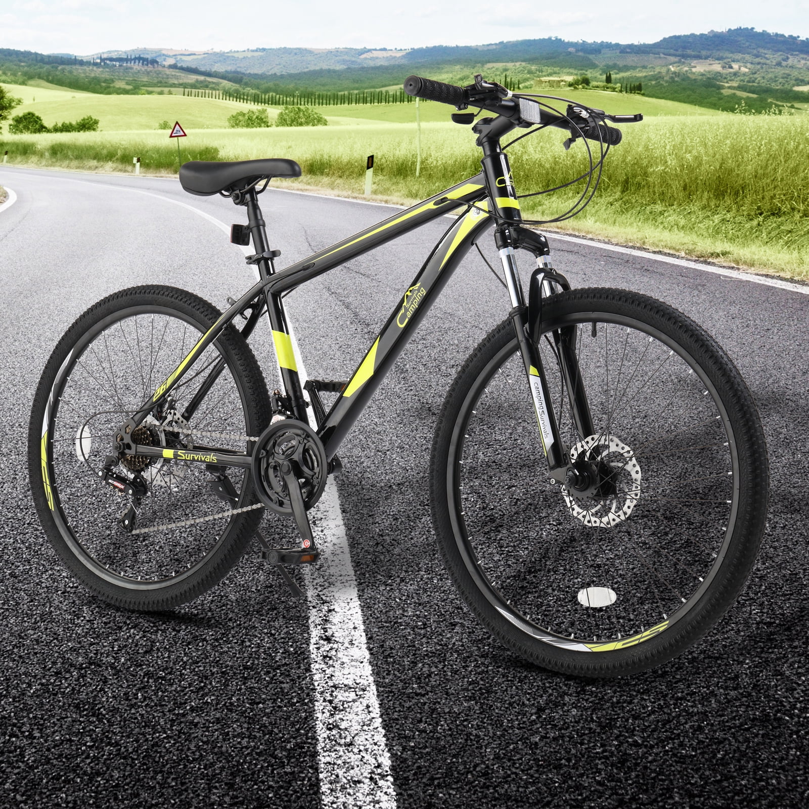 UBesGoo 26 inch Mountain Bike with 21-Speed, Dual Disc Brake, High-Carbon Steel MTB Bicycle, Yellow