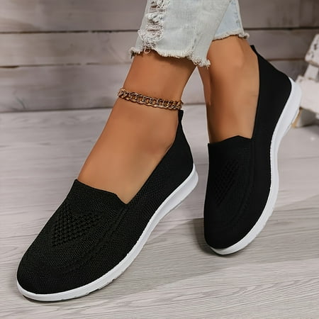 SoftWalk Womens Knitted Sneakers - Breathable  Lightweight  Soft Sole  Low-top  Slip-on  Daily Walking Shoes for Comfortable Casual Wear - Perfect for Outdoor Activities