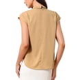 thumbnail image 3 of INSPIRE CHIC Women's Elegant Satin Cap Sleeve Pleated Neck Blouse for Casual Office Wear S Khaki, 3 of 6