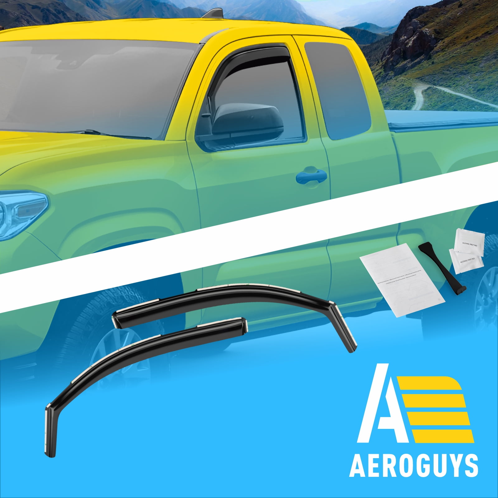 AEROGUYS In-Channel Window Deflectors Extra Durable Window Visors Rain Guards Fit for Toyota Tacoma 2016-2023 Double Cab/Access Cab, Sun Visors, Wind Vent Visors, Car Accessories - 2 pcs. AG0744