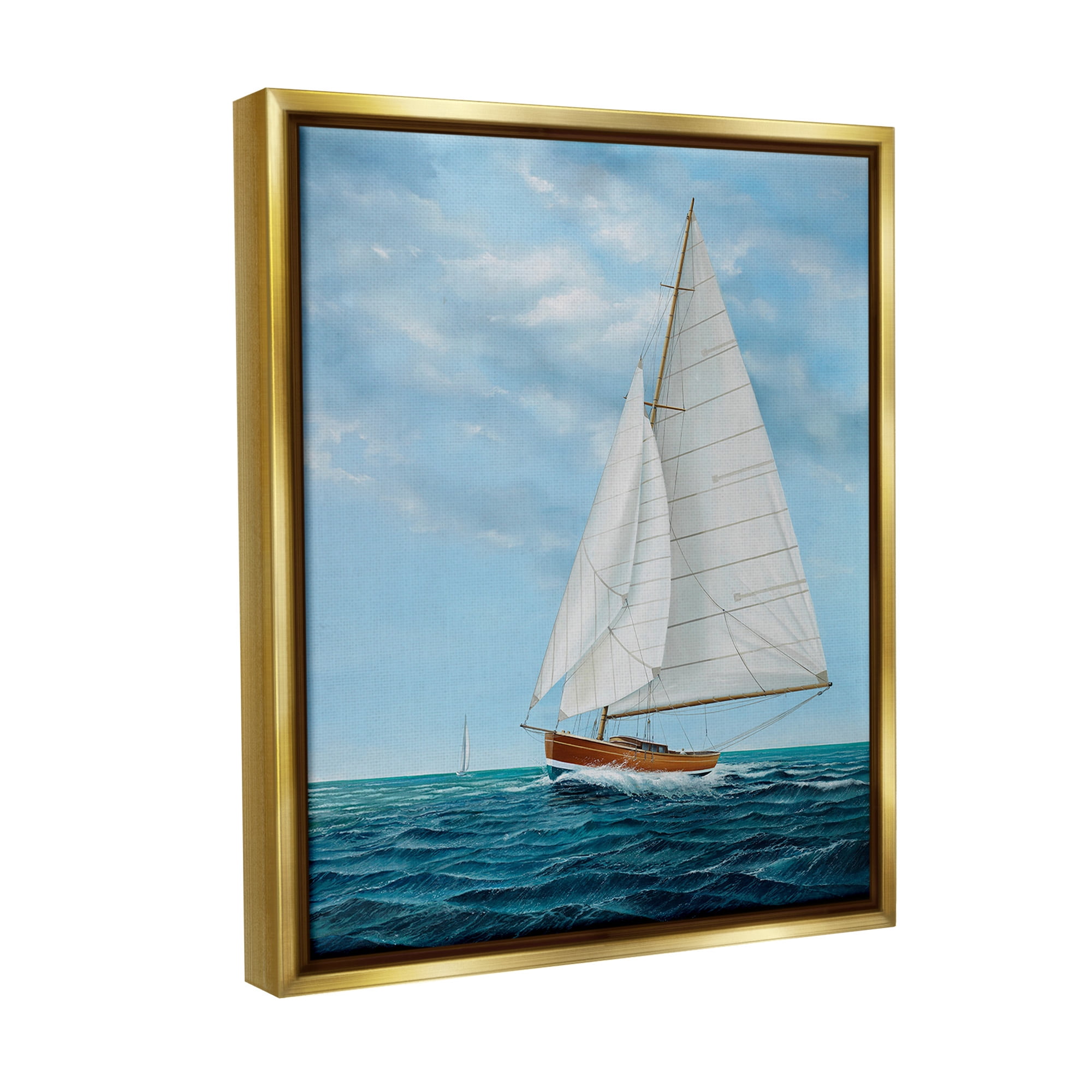 Stupell Industries Nautical Sailboat Waves Transportation Painting Gold Floater Framed Canvas Art Print Wall Art, 25 x 31
