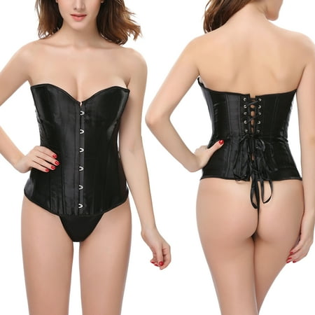

Fiomva Women s Boned Bustier Tops Strapless Cross Tie Up Overbust Corset