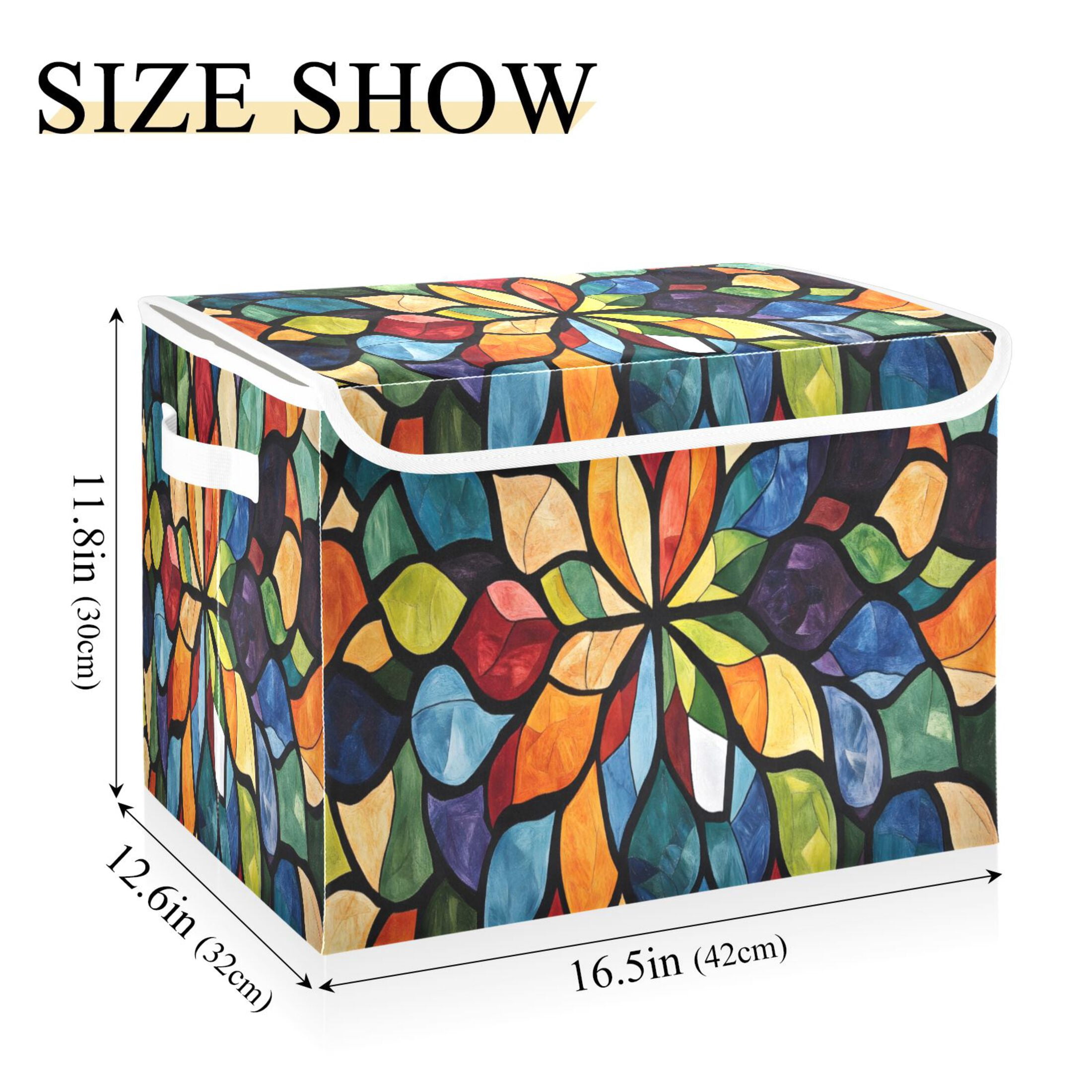 Ryvnso Boho Flower Style Large Lidded Foldable Storage Baskets Cubes Boxes Lids Bin for Home
