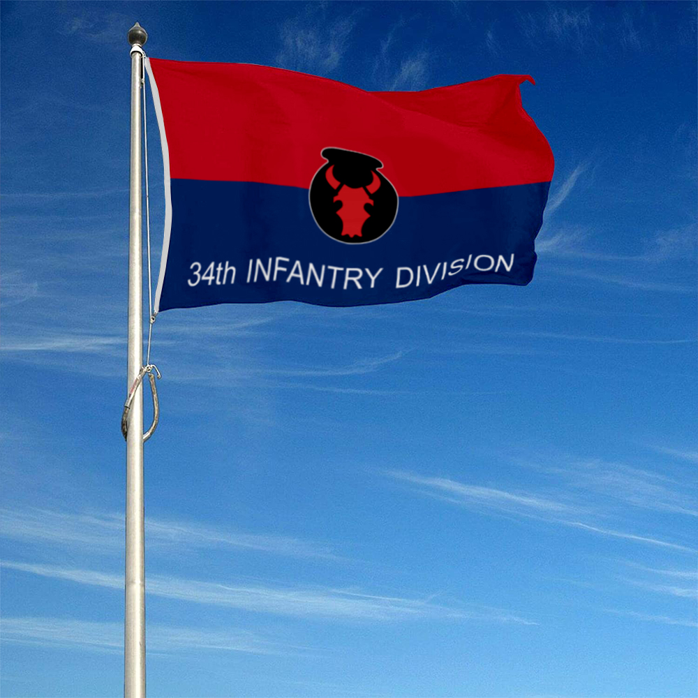 Dutern Double Sided Army 34th Infantry Division Flag Banner 3 Ply with Brass Grommets 3x5 Feet