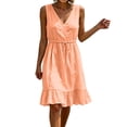 thumbnail image 2 of Ynynloco Womens Summer 100% Cotton Dresses Tie Waist V Neck Sleeveless Tiered Ruffle A-Line Tunic Mini Dress Casual Sundress Tank Dress, 2 of 8