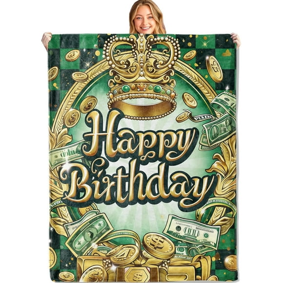 Happy Birthday Blanket Gifts for Women/Men, 50x60in,Festival Party Decor,Money Dollar Bill Green Blankets,Unique Gift Ideas for Boys/Girls/Girlfriend/Boyfriend,Soft Cozy Lightweight Throws