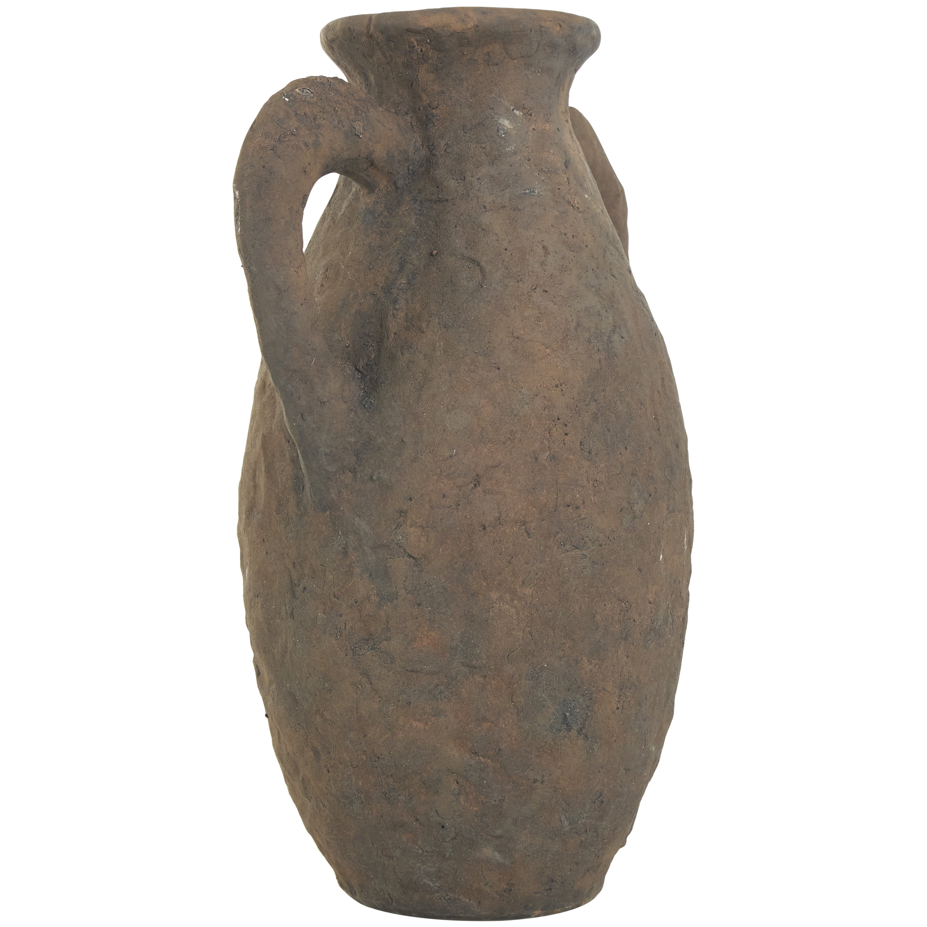 DecMode 14" Handmade Textured Dark Brown Ceramic Vase with Wide Rounded Handles