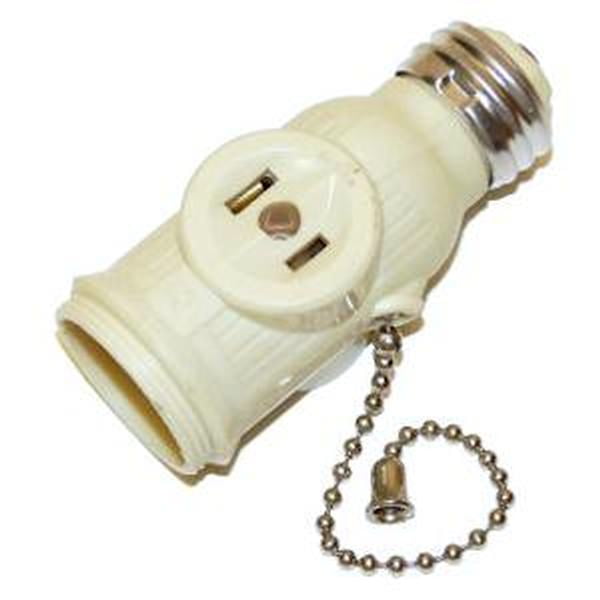 Satco 92451 Medium Base Ivory Pull Chain Outlet / Socket Adapter with