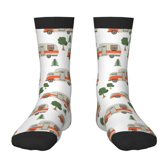 Wukai Camp Van for Children's Mid-tube Socks, Elastic Contrast Color Sports Socks, Suitable for Boys and Girls Aged 6-10