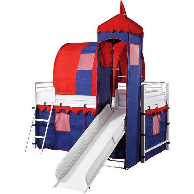 Castle Tent Twin Metal Loft Bed with Slide Under Bed Storage