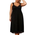 thumbnail image 2 of Jamicy Women's Nightdress Solid Color Spaghetti Strap Lace Slip Dress V Neck Chemise Loose Fitting Plus Size Long Loungewear Nightgown, 2 of 9