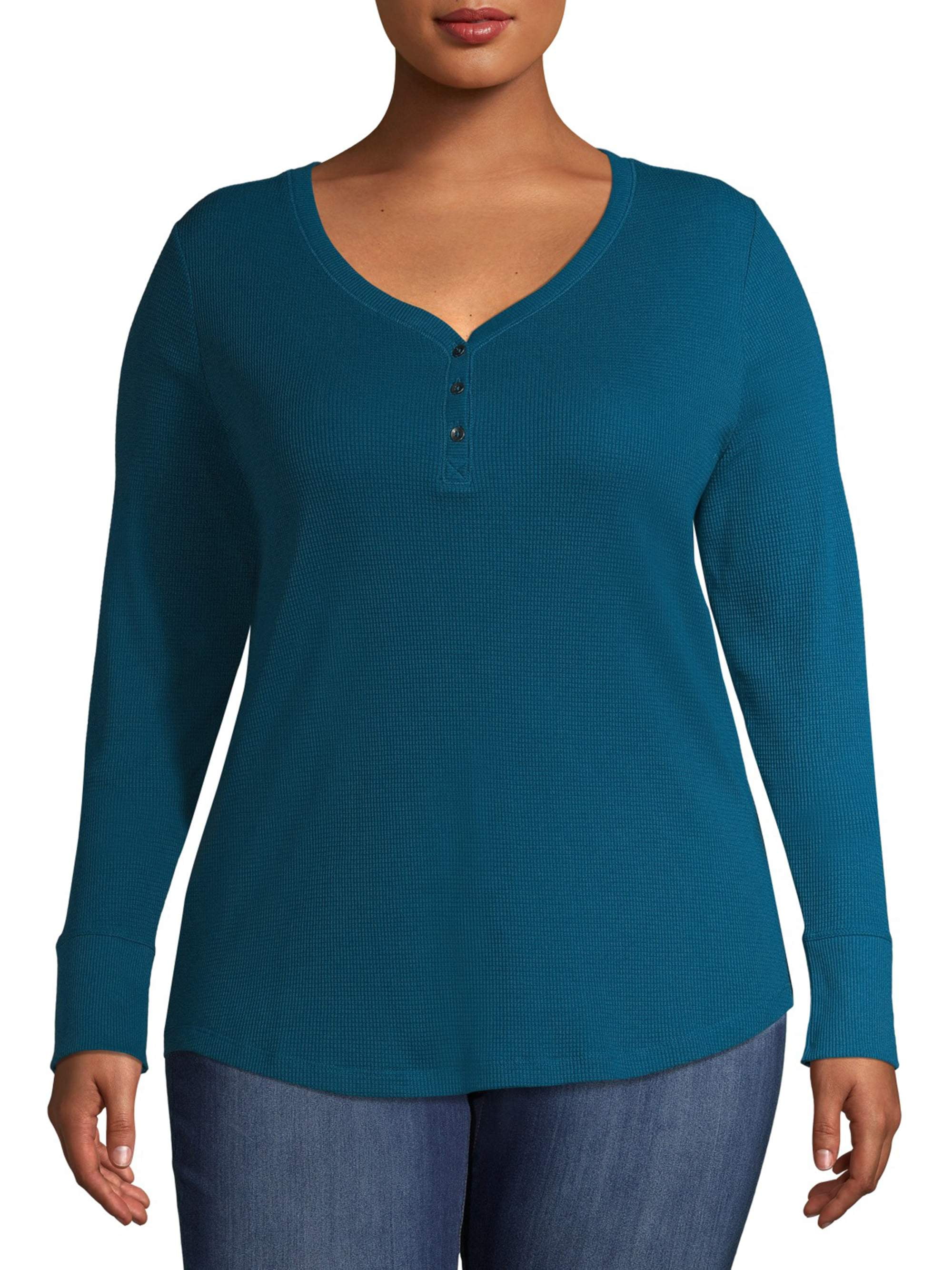 women's plus size thermal henley shirts