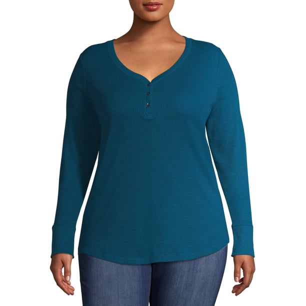 Time And Tru Time And Tru Women s Plus Size Thermal Henley Walmart 