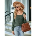 thumbnail image 2 of Womens Long Sleeve Ribbed Knit Tops Loose Fit Soft Plain Basic Square Neck Casual Knitwear Sweater Blouses  Green S, 2 of 8